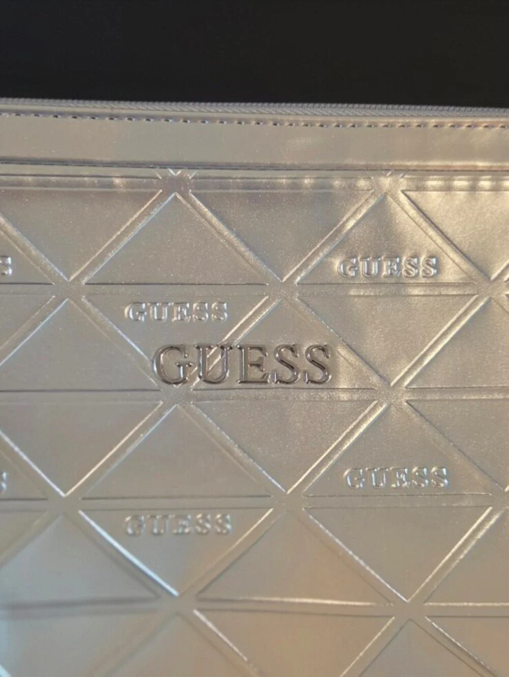 Guess Silver Embossed Logo Cosmetic Bag